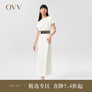 OVV【愛(ài)情而已同款】OVV2022春夏新款女裝緞面堆堆領(lǐng)短袖連衣裙 米白15 XL