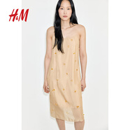 H&M女裝2025年秋季新款透視綴飾吊帶連身裙1289349 米色 L 170/104
