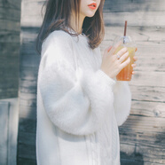 大學(xué)生女少女打底寬松羊毛衫秋冬新款慵懶風(fēng)海馬毛毛衣女學(xué)生加厚中長(cháng)款燈籠袖針織衫 白色【好質(zhì)量 S