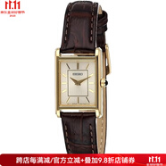 精工（SEIKO）女表手表石英腕表日韓表黑色皮革鱷魚紋18.9mm復古方形女朋友禮物 CHAMPAGNE - SWR066 情人節(jié)禮物 石英表