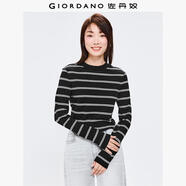 佐丹奴T恤女春季時尚打底衫純棉奢滑觸感半高領長袖t恤女05322803 35黑白條紋色 S