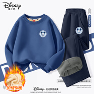 迪士尼童裝兒童冬季套裝新款寬松顯瘦男童運動(dòng)冬裝上衣加厚加絨女童褲子