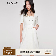 ONLY法式方領(lǐng)高腰A字短款牛仔連衣裙女|123242060 J2G 米白色ECRU M (165) 84A