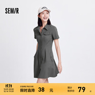 森馬（Semir）連衣裙女商場(chǎng)同款收腰襯衫裙復(fù)古2024夏季美拉德純色短裙 灰色調(diào)00422 S