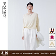 例外（EXCEPTION）新中式女裝春秋款提花肌理設計寬松蝙蝠袖長(cháng)袖毛針織衫女 米白 XL