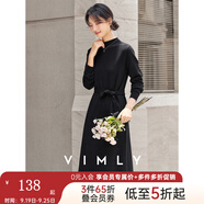 梵希蔓黑色半高領(lǐng)毛織連衣裙女25秋新款法式長(zhǎng)袖卷邊收腰a字長(zhǎng)裙 75183 黑色 M （建議100-110斤）