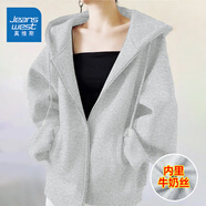 真維斯羊羔絨衛衣開(kāi)衫女2026年冬季新款加絨加厚時(shí)尚設計休閑百搭外套GX 2025秋款：灰-純色 2XL （建議135-150斤）