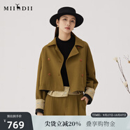 謎底短款外套女2024秋新品時(shí)尚百搭特色拼接繡花短外套243MW1025 棕綠 S