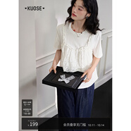 闊色（kuose）白色假兩件碎花蕾絲短袖t恤2025夏日漂亮小上衣新款女裝半袖 白色 S