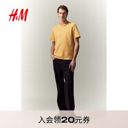H&M男裝女裝T恤秋季透氣圓領短袖運動上衣短袖內搭打底衫0685816 黃色268 XL 180/116