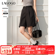 LAGOGO復古高腰顯瘦五分西裝短褲女拉谷谷2025春季新款高腰休閑褲 深灰色 XL