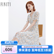 菲妮迪品牌連衣裙夏季新款簡(jiǎn)約氣質(zhì)印花度假風(fēng)荷葉袖V領(lǐng)A字裙 白底印花 S