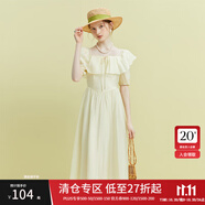 范思藍(lán)恩23FS12493 法式一字肩兩穿連衣裙女夏季新款海邊度假長裙 奶油白 L