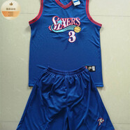 JY76人隊艾弗森3號全刺繡密繡版復古運動(dòng)網(wǎng)眼男女款籃球服球衣 套裝 3艾弗森復古藍色套裝 M   (100-130斤)