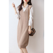 布力潘毛呢背心裙秋冬小個子中長款針織馬甲100純羊毛V領連衣裙女毛衣寬 本紫色 S