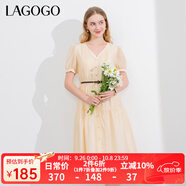 LAGOGO【萊賽爾】法式V領(lǐng)連衣裙女拉谷谷夏季新款氣質(zhì)修身裙子 米色(T2) M
