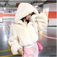 秋冬新款歐美短款高腰ins毛毛外套女上衣冬季短外套歐美辣妹上衣 白色 S