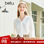 百圖betu女裝春季新款襯衫飄帶設(shè)計感溫柔雪紡長袖襯衫女2302T34 米白 L