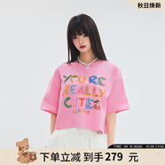 LALABOBO[商場款]純棉寬松短袖t恤女裝25夏新款辣妹露腰短上衣LBEB-WSDT38 粉色 M