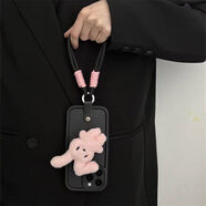 FANCYCHIC粉色毛絨折耳兔iPhone16promax蘋(píng)果手機殼16/13軟殼15pro腕帶女xs 金剛砂款黑色+折耳多兔子+黑粉手提繩 蘋(píng)果6p/6splus