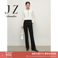 玖姿·安娜蔻復(fù)古通勤風(fēng)喇叭褲四面彈修身顯瘦長褲女2024秋款 素黑 L