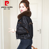 皮爾卡丹海寧皮草短款狐貍毛領(lǐng)真兔皮毛一體女裝夾克2025秋冬大衣外套修身 黑色 S (88-97斤左右)