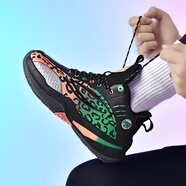 李寧高幫男鞋秋冬季青少年皮面防水防滑運動(dòng)鞋男童學(xué)生實(shí)戰籃球鞋 黑色-系帶-緩震回彈透氣防滑 41