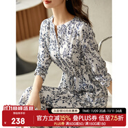 尚都比拉新中式連衣裙女夏季新款國(guó)風(fēng)青花瓷印花七分袖氣質(zhì)顯瘦碎花裙 白底藍(lán)花 S