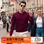 布先生佟大為明星同款春秋可機洗毛T羊毛衫男士毛衣純色針織打底衫 【V·領】酒莊紅 L /175