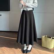妹丫秋冬呢子半身裙女2025大擺毛呢高腰中長(cháng)裙a字裙遮胯呢子長(cháng)裙子 黑色 L