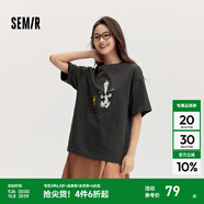 Semir[商場同款]史努比系列短袖T恤女中長款印花2024新款純棉秋裝 深灰20941 XL
