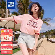唐獅（TonLion）2025夏女領(lǐng)口撞色休閑短袖T恤 淺桃粉 S