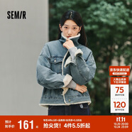 森馬（Semir）牛仔外套女拼接仿兔毛翻領(lǐng)寬松港風(fēng)冬季落肩夾棉夾克103724108001