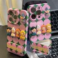 華為卡通小人偶支架新款適用蘋(píng)果17Pro手機殼iPhone16max小米15華為ma 綠底粉圓點(diǎn)菲林硬殼+支架 vivoY78