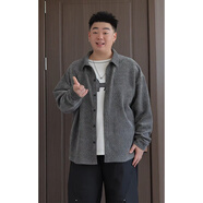 肆緘胖男生大碼雪尼爾針織外套秋季美式重磅小香風(fēng)襯衫顯瘦條紋夾克 深灰色 4XL 190-205斤