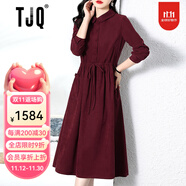 TJQ奢侈高檔品牌針織連衣裙女2025秋季新款氣質(zhì)收腰顯瘦有女人味裙子 酒紅 XL 建議120-130斤
