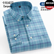 卡帕威亞貴族高端純棉長(cháng)袖襯衫男條紋方領(lǐng)親膚透氣商務(wù)休閑打底百搭襯衣男 888-5清爽綠格子 42 【建議165-175斤】