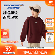 Skechers斯凱奇兒童秋冬新款童裝百搭針織連帽套頭衛(wèi)衣L325K008/L425K071 加絨/席拉紅/0517 165 cm