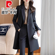 皮爾卡丹（pierre cardin）大碼西裝外套女中長(cháng)款秋冬200斤顯瘦上檔次胖mm高級正肩氣質(zhì)西服 黑色 新真口袋 2XL 120斤-150斤