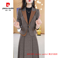 皮爾卡丹（pierre cardin）品牌高檔輕奢美瑞闊太太洋氣高貴套裝2025顯瘦西裝兩件套連衣裙 品牌高端新品-卡其色 XL