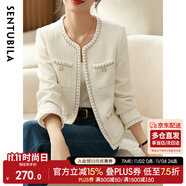 尚都比拉春秋經(jīng)典圓領(lǐng)小香風(fēng)外套女通勤減齡百搭女裝上衣 米白色 M 