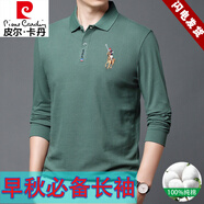 皮爾卡丹（pierre cardin）春秋季款青年休閑純棉長(cháng)袖T恤潮牌上衣男男士寬松Polo領(lǐng)衫薄 A905綠色 4XL 190 【180-200斤】