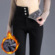 佐馬仕 加絨牛仔褲女士秋冬季彈力超高腰修身顯高顯瘦緊身加厚小腳褲子 黑色（加絨） 29 （113-120斤）