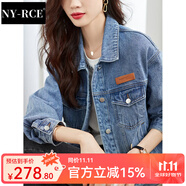 NY-RCE牛仔外套女春秋季流行韓版寬松休閑工裝短外套女裝潮 藍(lán)色 XL