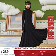 兩三事針織打底連衣裙女秋冬新款黑色顯瘦打底裙長(cháng)款裙子溫軟入冬 黑色 M