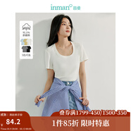 茵曼（INMAN）撞色羅紋棉女裝U領(lǐng)短袖T恤修身氣質(zhì)通勤2025夏季新款短款上衣 米白色 -18518134 L