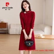 皮爾卡丹（pierre cardin）品牌高檔輕奢羊毛針織連衣裙秋冬配大衣打底本命年紅色收腰顯瘦毛 品牌高端新品-紅色 M