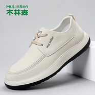 木林森男鞋2025秋季新款百搭真皮爸爸鞋簡(jiǎn)約復古休閑鞋厚底時(shí)尚牛皮鞋 QXM0257757米白色 40 標準皮鞋碼-如運動(dòng)鞋穿41拍40