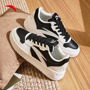 安踏（ANTA）輕松板鞋男鞋厚底小白鞋低幫白色鞋 紙莎白/黑-3 41