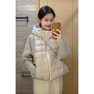 鹿王戀雪輕薄羽絨棉服女2025秋冬季新款針織拼接假兩件連帽棉襖保暖外套 灰色 2XL 140-155斤